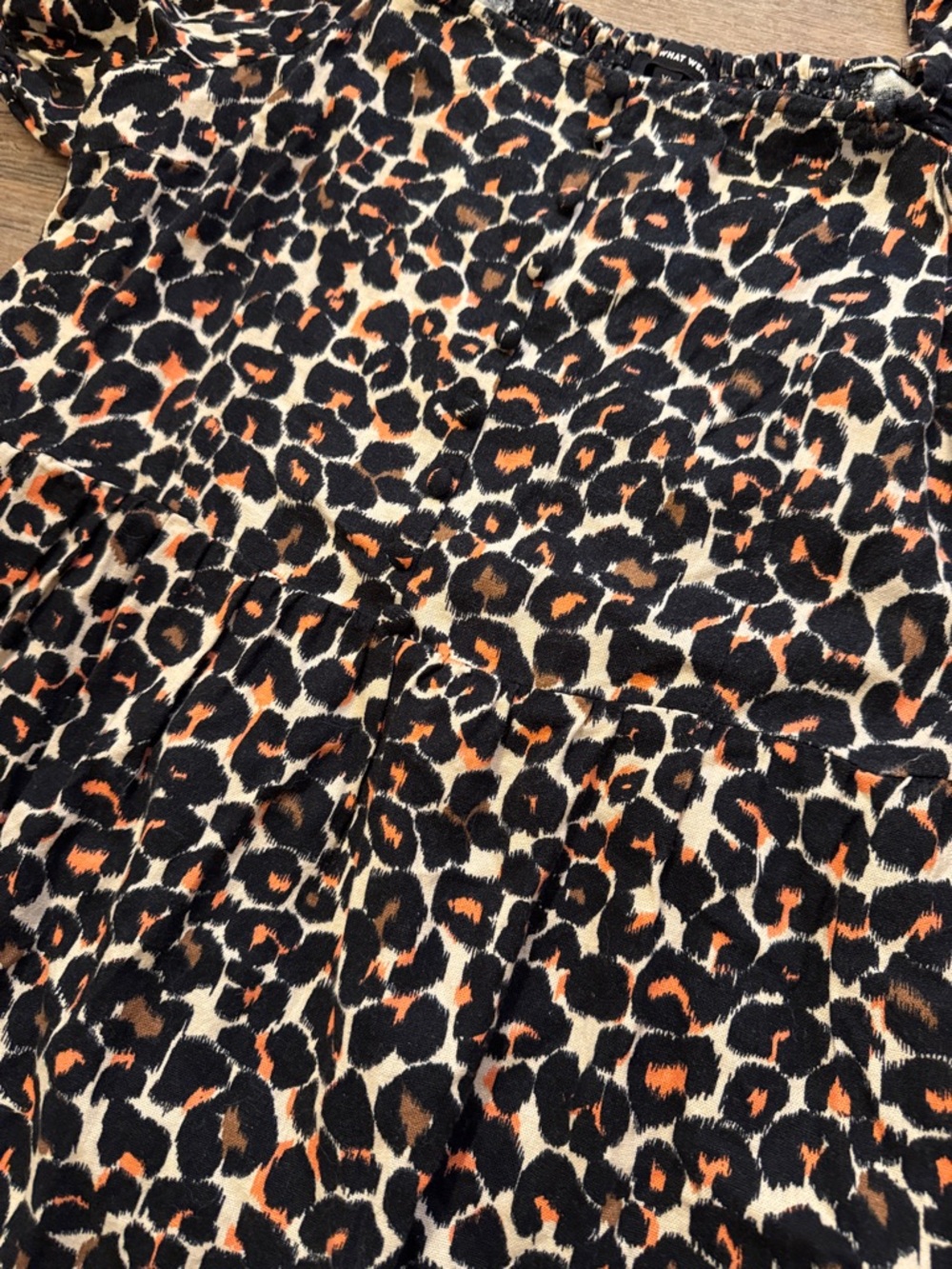 Leopard Print Puff Sleeve Midi Dress - Black & Brown - Picture 3 of 3